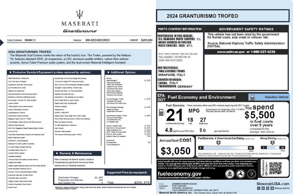 used 2024 Maserati GranTurismo car, priced at $121,222