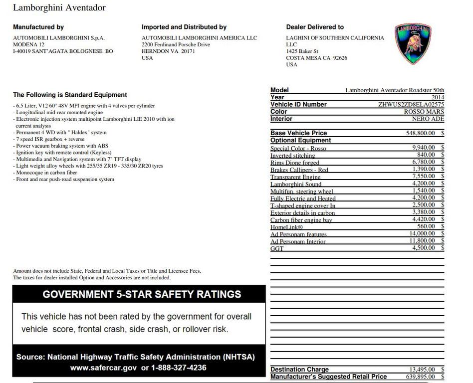 used 2014 Lamborghini Aventador car, priced at $529,990