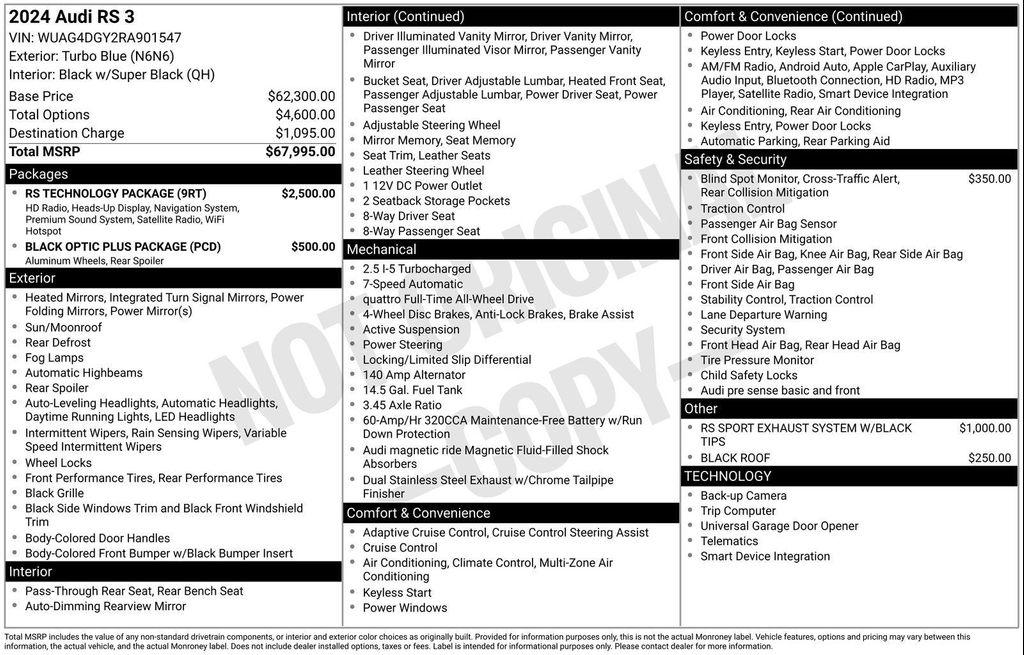 used 2024 Audi RS 3 car, priced at $63,977