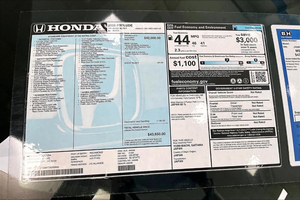 new 2026 Honda Prelude car, priced at $44,525