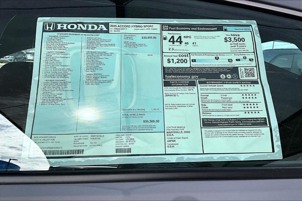 new 2025 Honda Accord Hybrid car, priced at $34,855