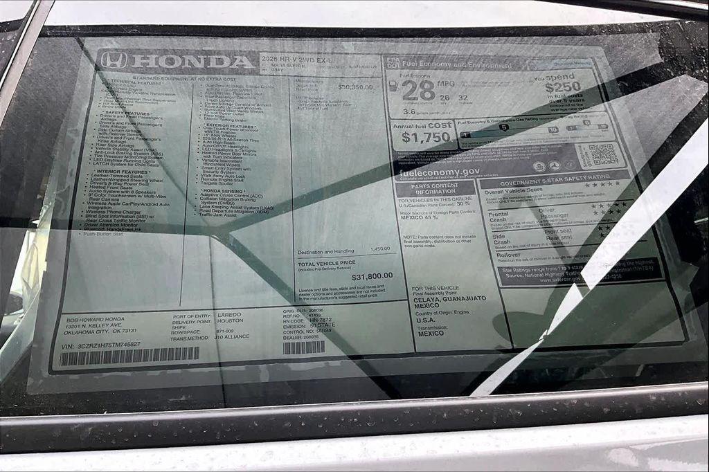 new 2026 Honda HR-V car, priced at $31,249