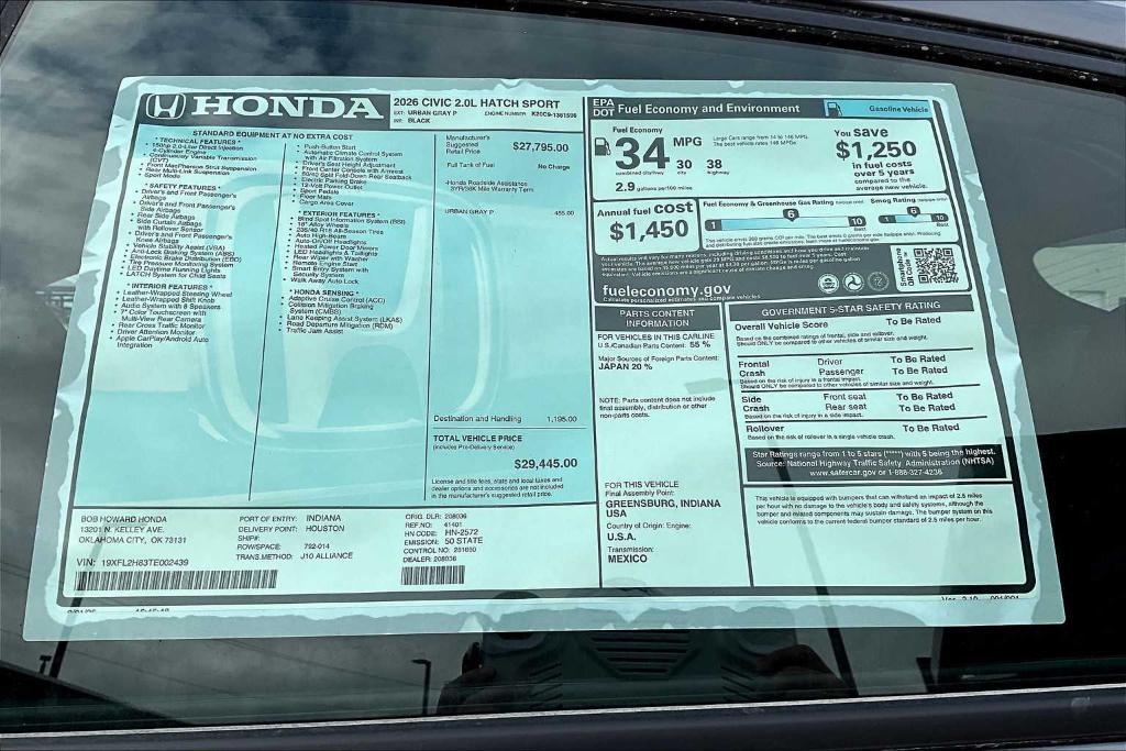 new 2026 Honda Civic car, priced at $29,070