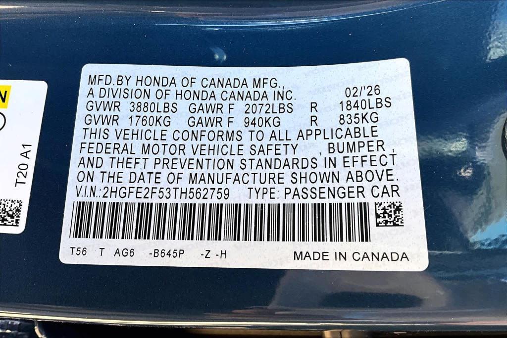 new 2026 Honda Civic car, priced at $28,120