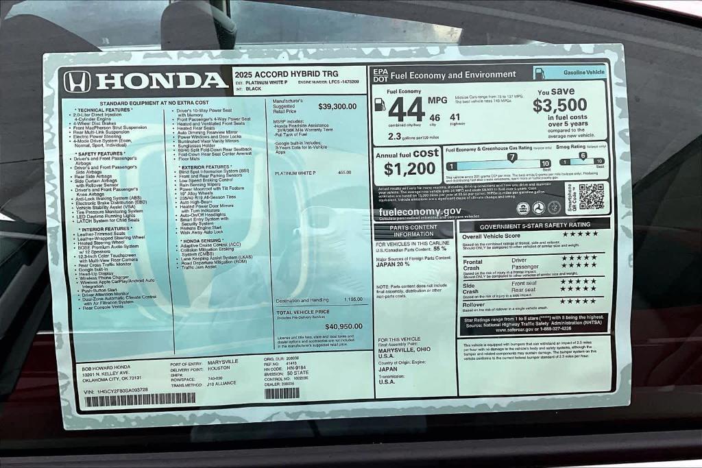new 2025 Honda Accord Hybrid car, priced at $40,500