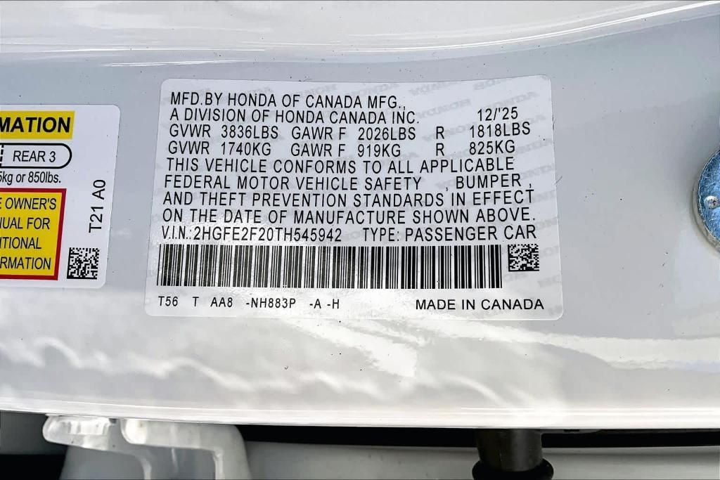 new 2026 Honda Civic car, priced at $27,120