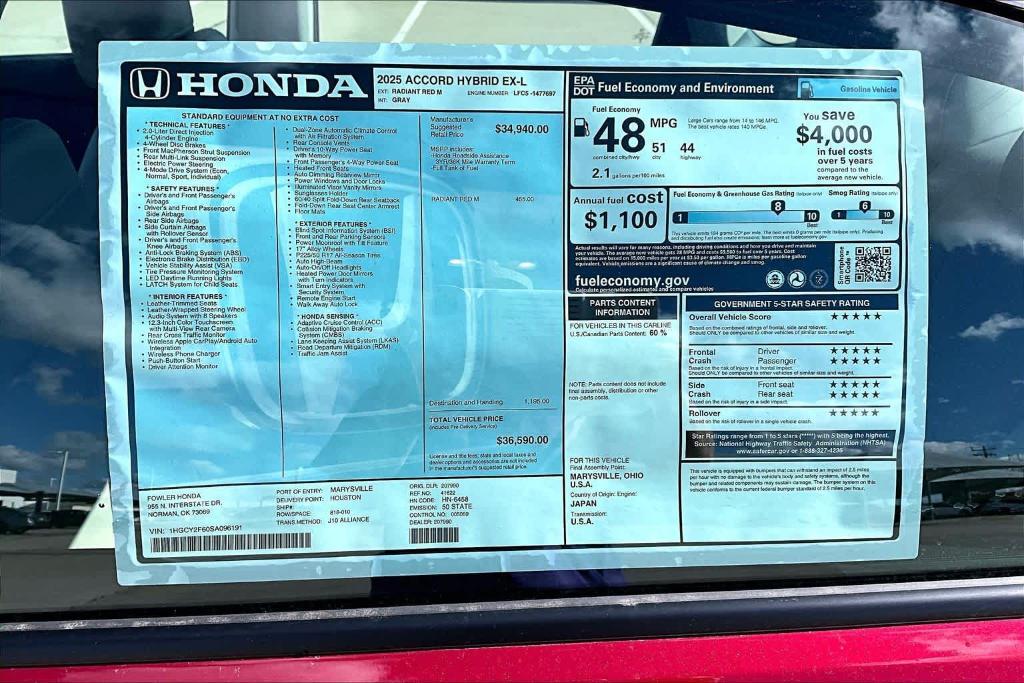 new 2025 Honda Accord Hybrid car, priced at $37,465