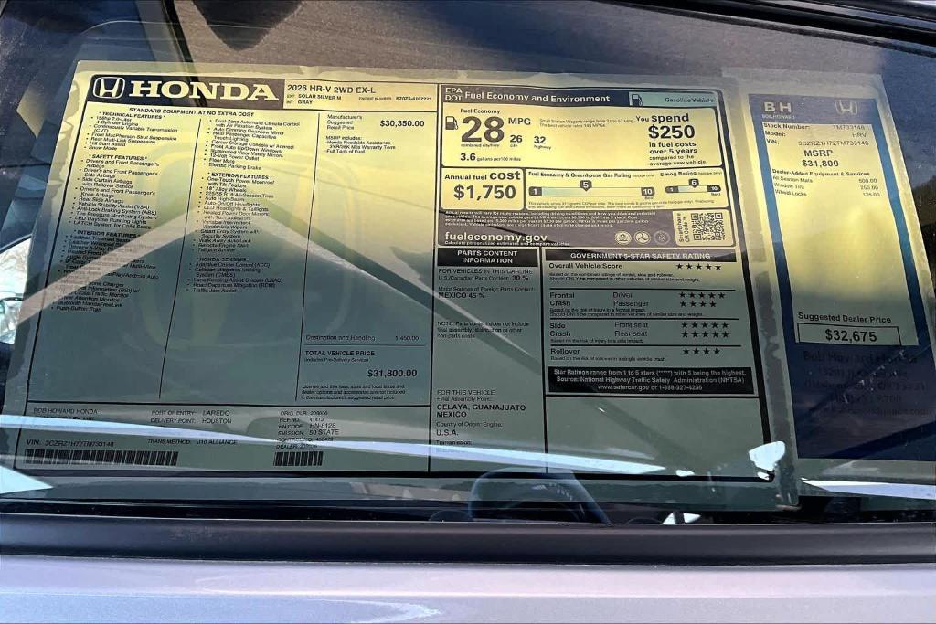 new 2026 Honda HR-V car, priced at $31,675