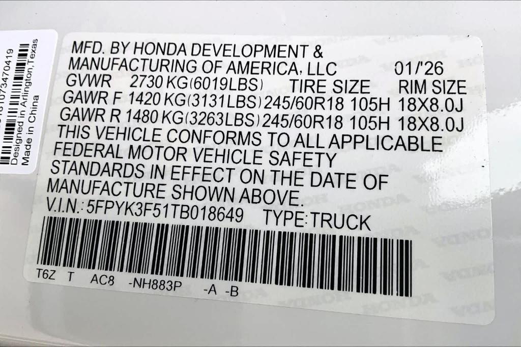 new 2026 Honda Ridgeline car, priced at $43,920