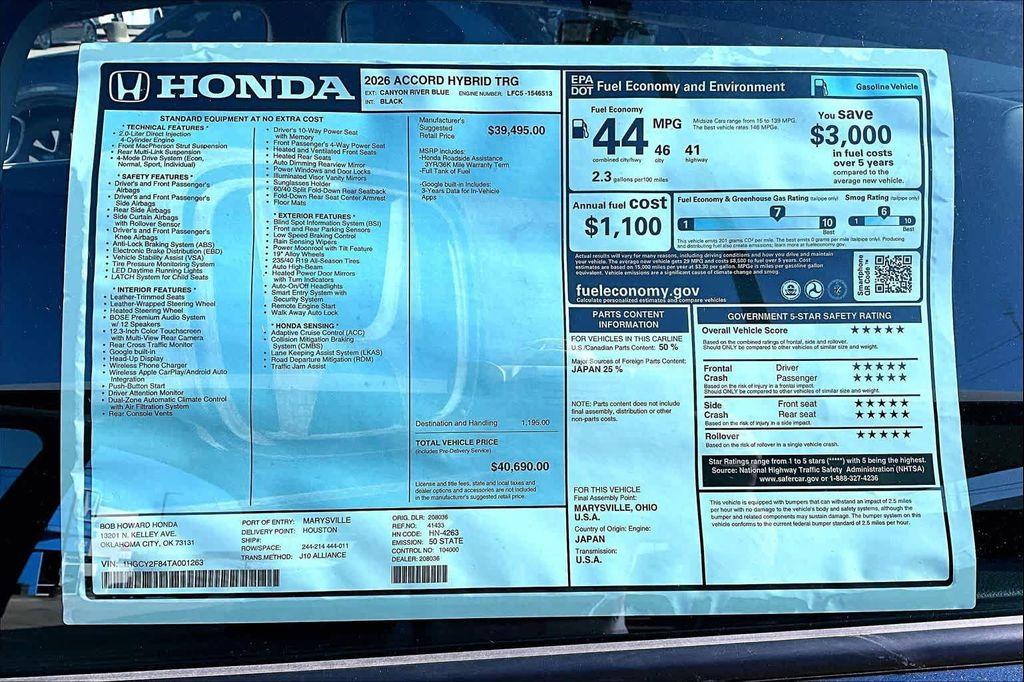 new 2026 Honda Accord Hybrid car, priced at $38,690