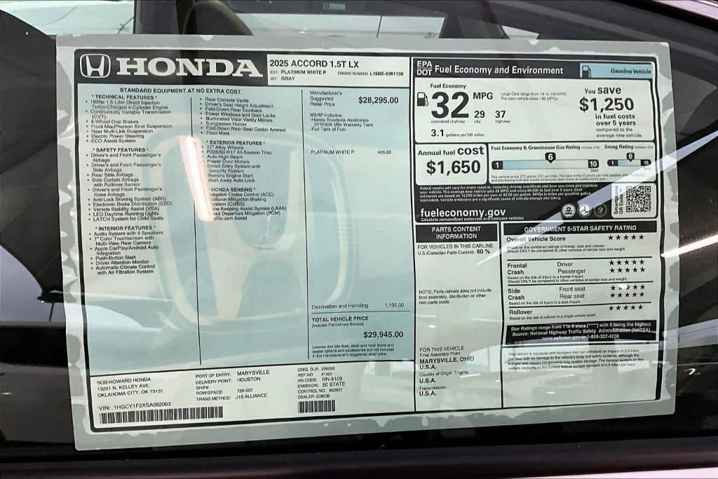 new 2025 Honda Accord car, priced at $30,820