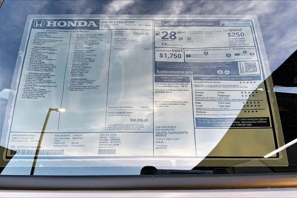 new 2026 Honda HR-V car, priced at $30,080