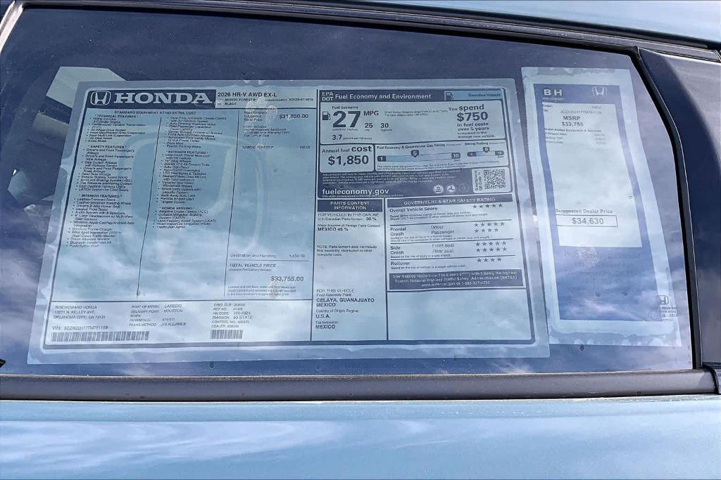 new 2026 Honda HR-V car, priced at $33,430