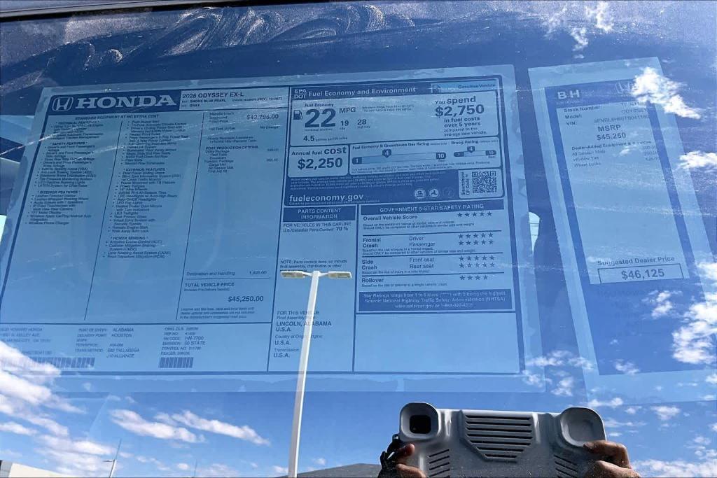 new 2026 Honda Odyssey car, priced at $43,625