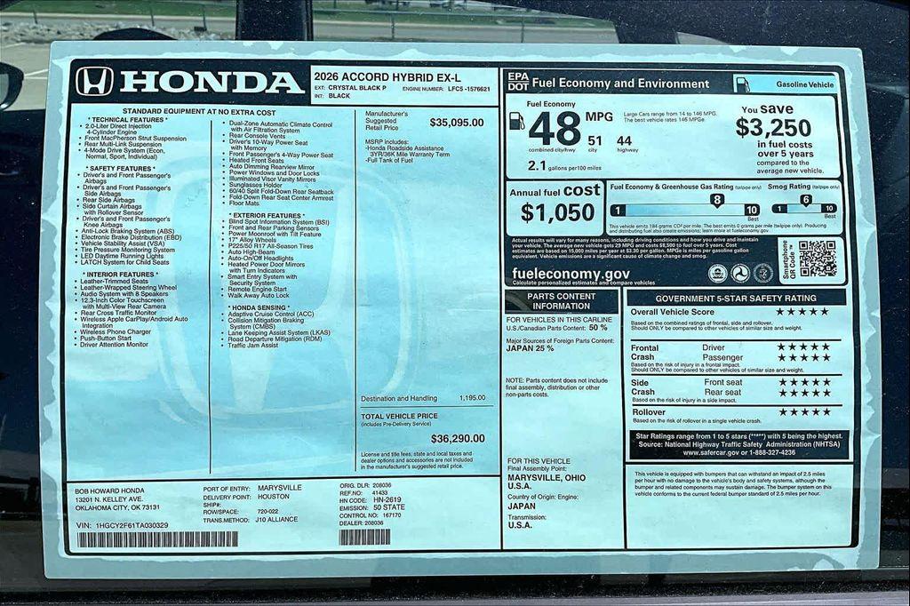 new 2026 Honda Accord Hybrid car, priced at $35,489