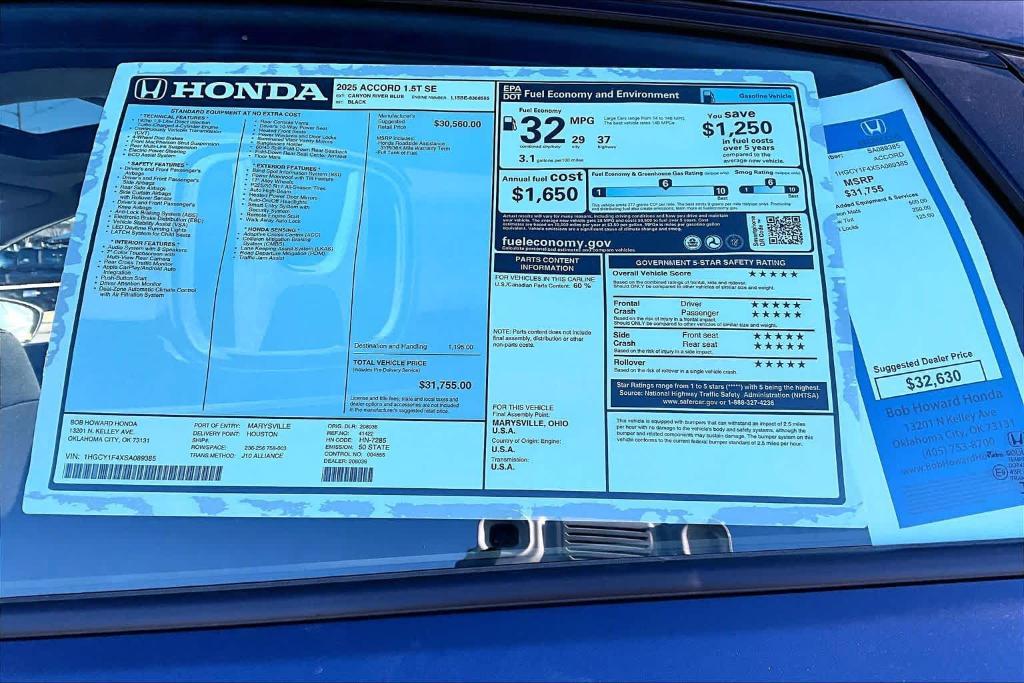 new 2025 Honda Accord car, priced at $31,380