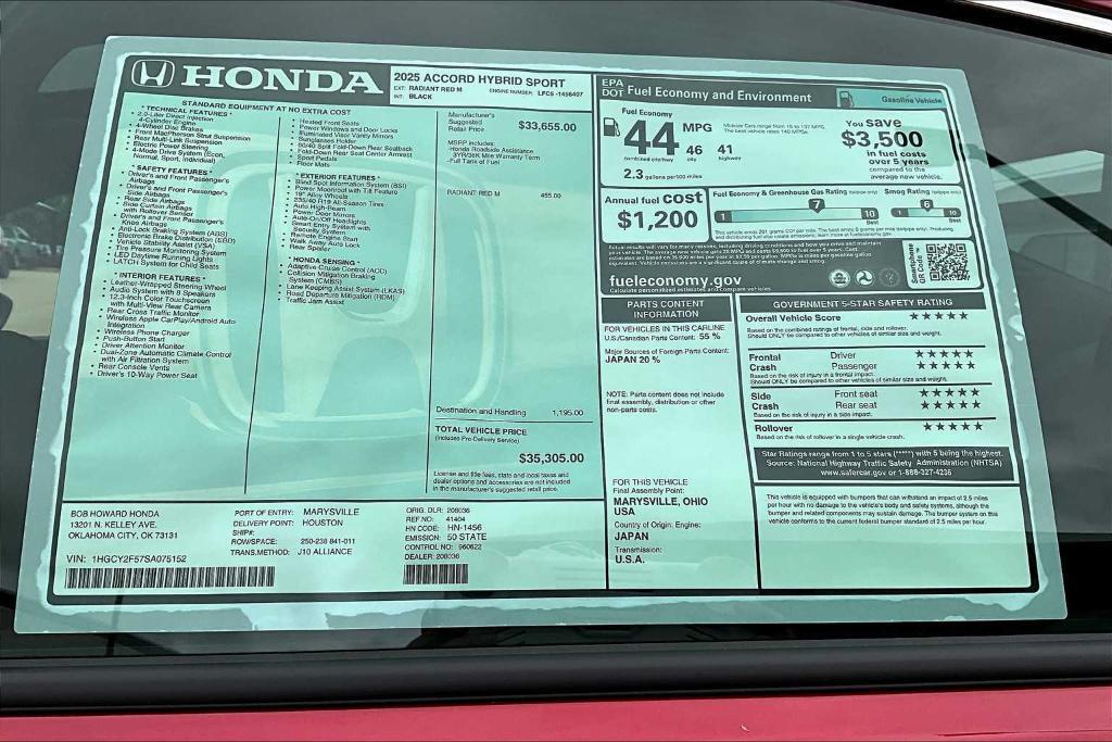 new 2025 Honda Accord Hybrid car, priced at $34,680