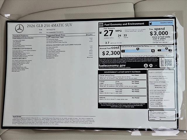 new 2026 Mercedes-Benz GLB 250 car, priced at $50,095