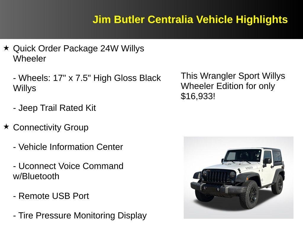 used 2016 Jeep Wrangler car, priced at $16,933