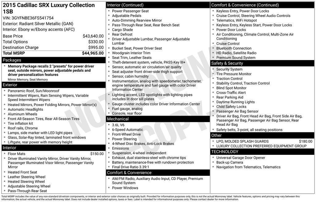 used 2015 Cadillac SRX car, priced at $10,881