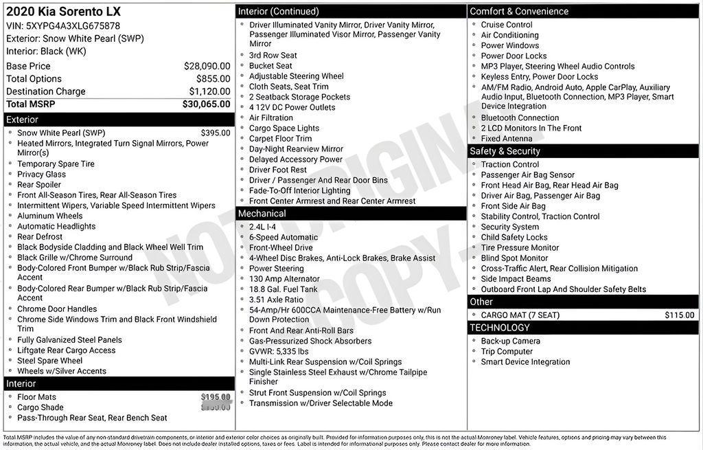 used 2020 Kia Sorento car, priced at $13,981