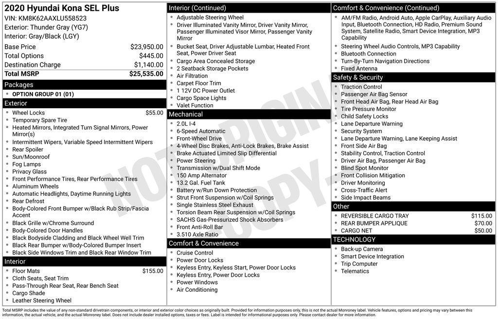used 2020 Hyundai Kona car, priced at $15,981