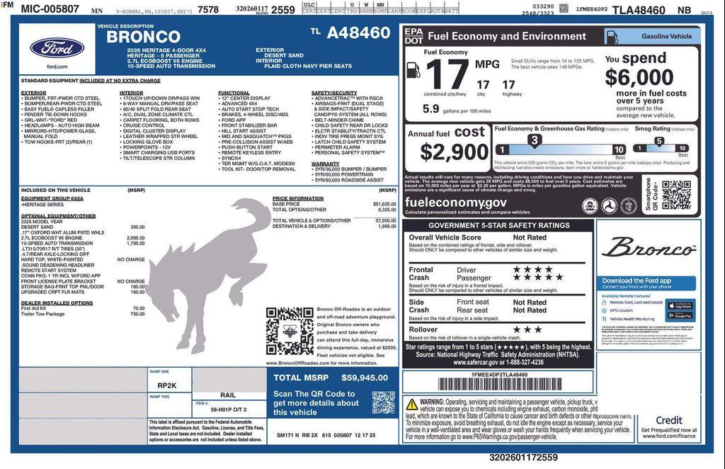 new 2026 Ford Bronco car, priced at $59,797