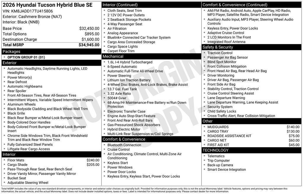 new 2026 Hyundai TUCSON Hybrid car, priced at $31,945