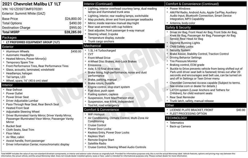 used 2021 Chevrolet Malibu car, priced at $14,146