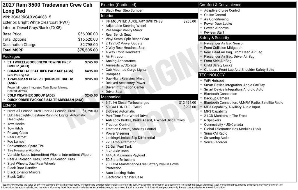 new 2027 Ram 3500 car, priced at $69,794
