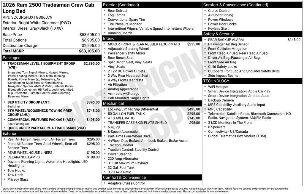new 2026 Ram 2500 car, priced at $55,659
