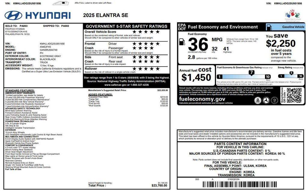 used 2025 Hyundai Elantra car, priced at $19,998
