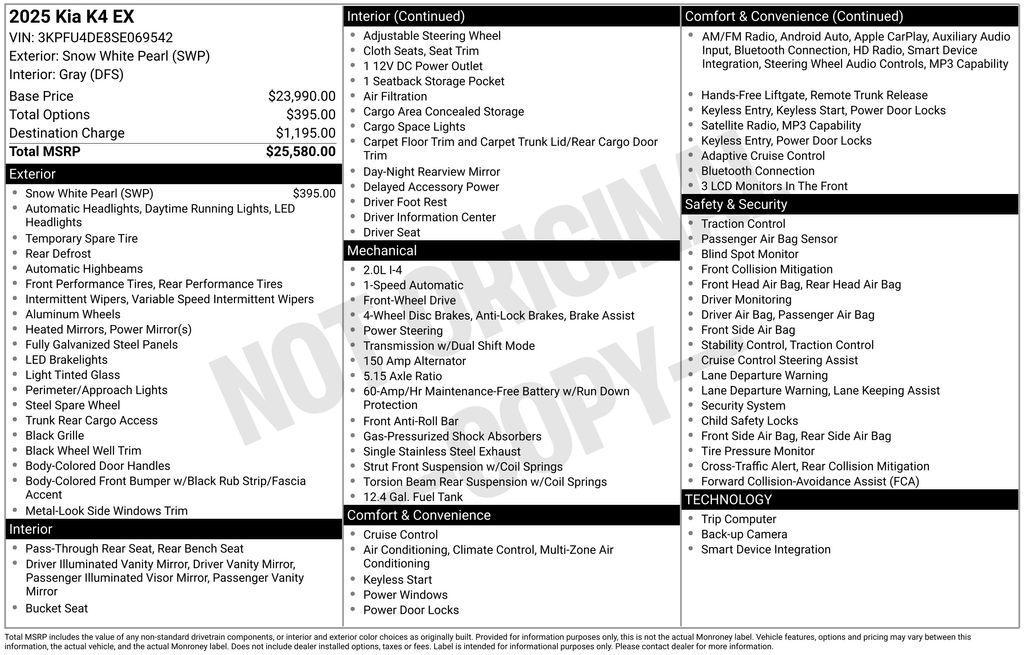 new 2025 Kia K4 car, priced at $22,991
