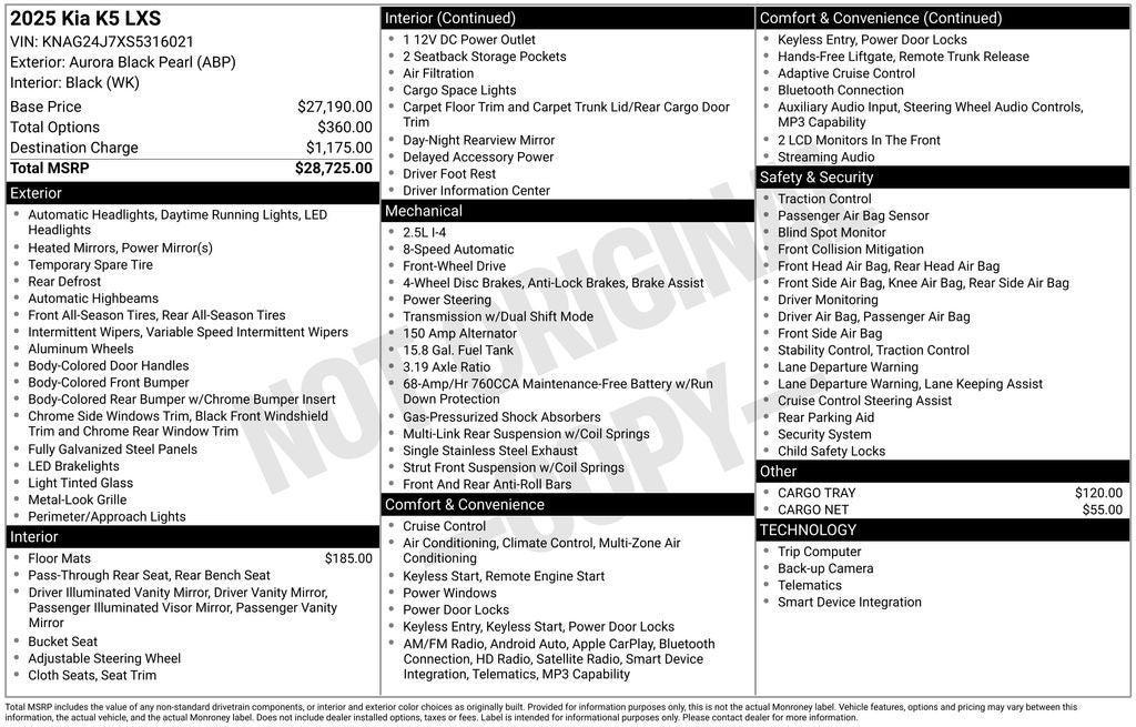 new 2025 Kia K5 car, priced at $25,722