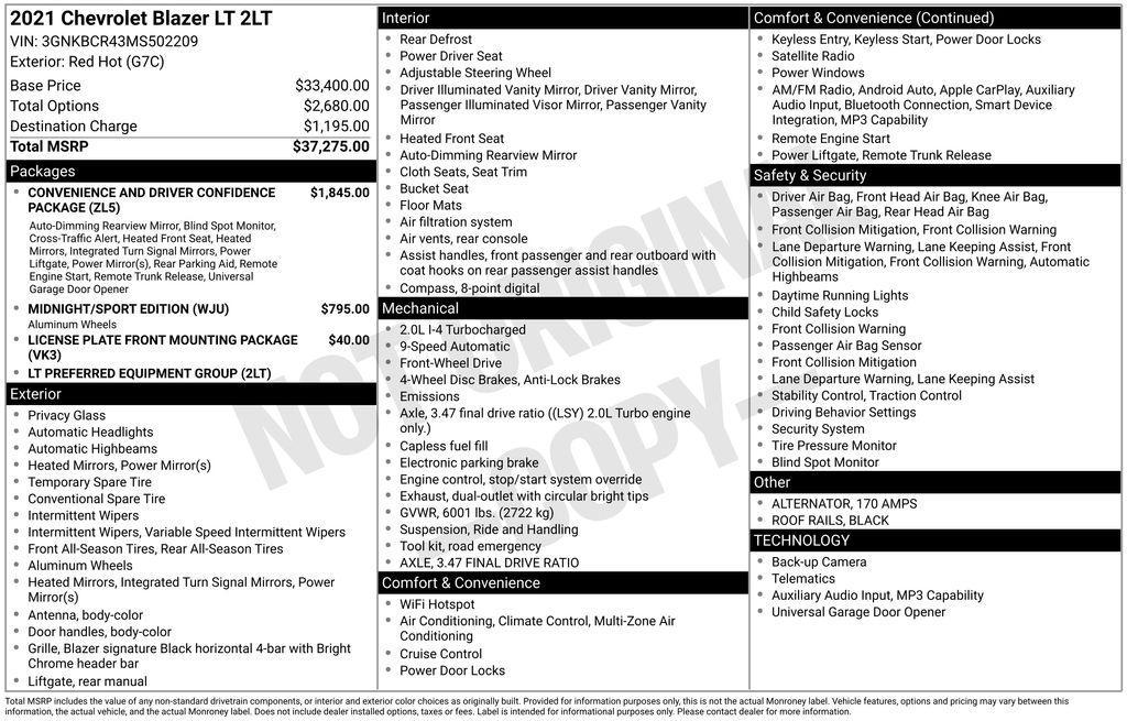 used 2021 Chevrolet Blazer car, priced at $16,991