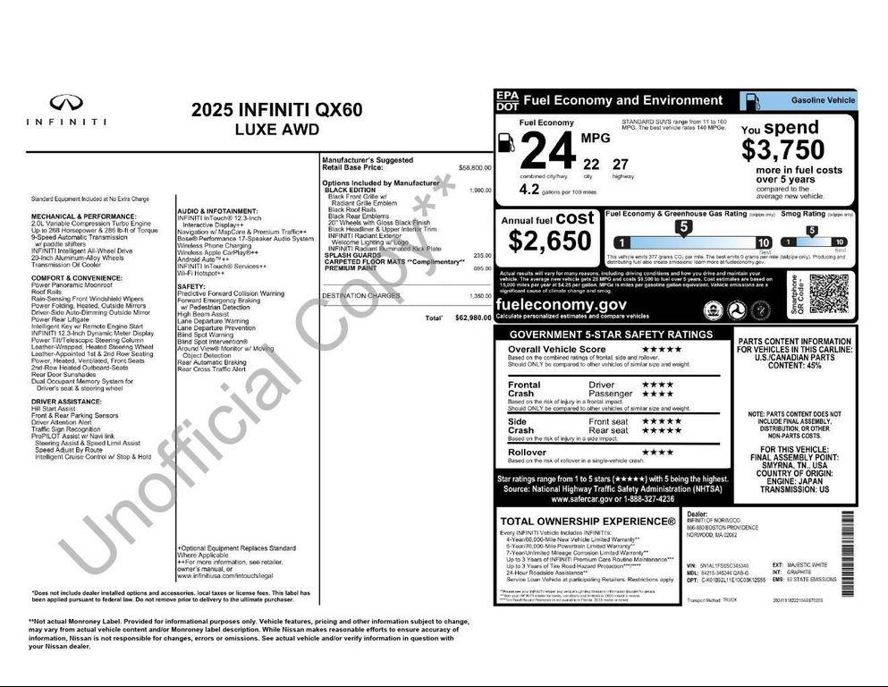 used 2025 INFINITI QX60 car, priced at $43,970