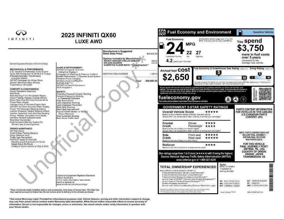 used 2025 INFINITI QX60 car, priced at $44,350