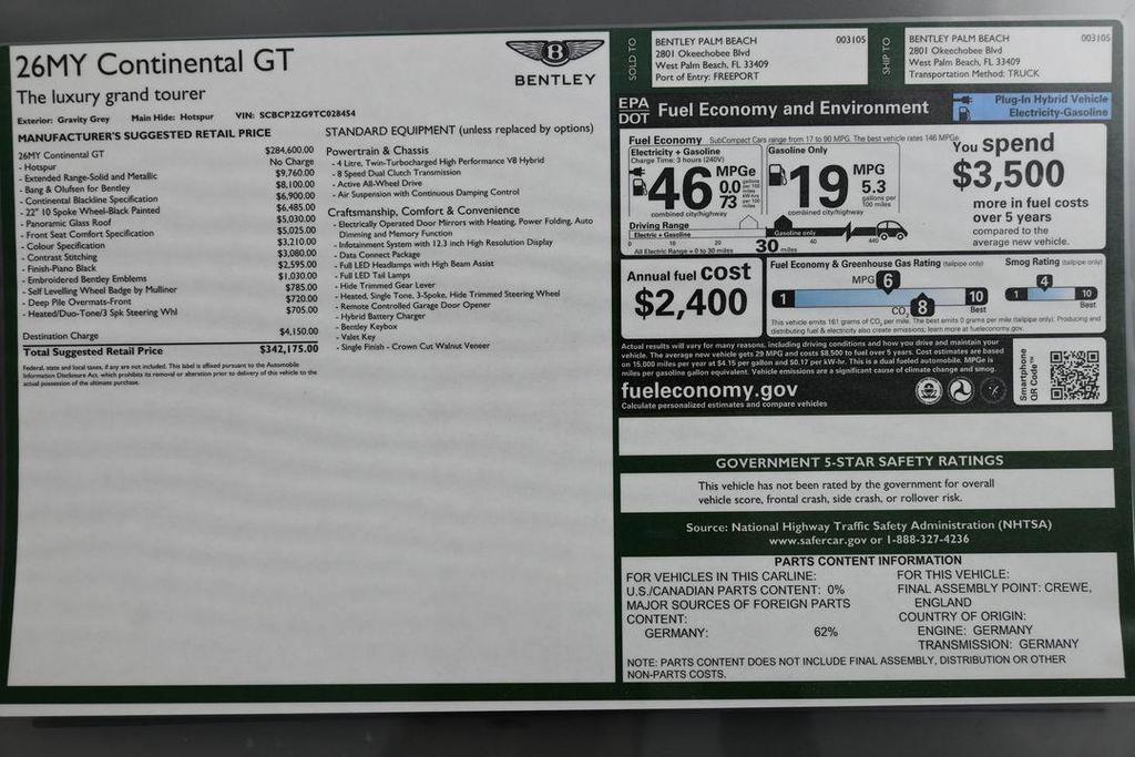 new 2026 Bentley Continental GT car, priced at $343,878
