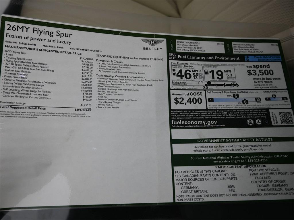 new 2026 Bentley Flying Spur car, priced at $296,430