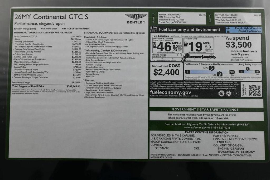 new 2026 Bentley Continental GT car, priced at $370,048