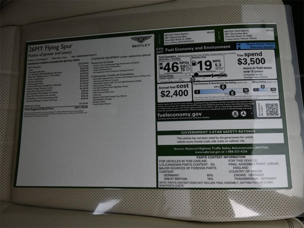 new 2026 Bentley Flying Spur car, priced at $291,150