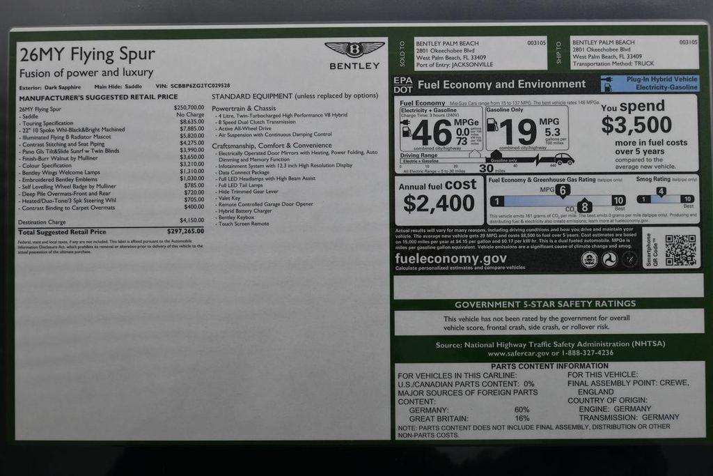 new 2026 Bentley Flying Spur car, priced at $298,968