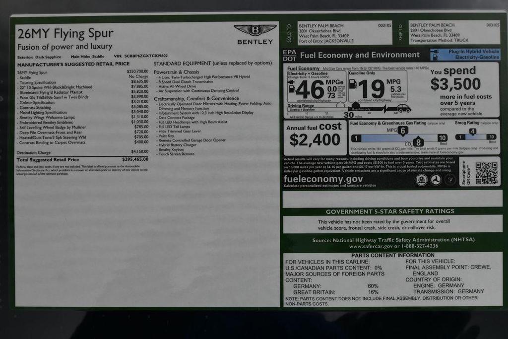 new 2026 Bentley Flying Spur car, priced at $297,168