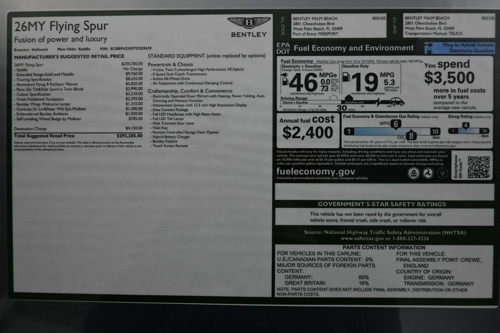 new 2026 Bentley Flying Spur car, priced at $294,988
