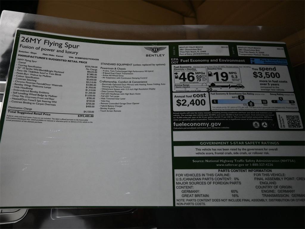 new 2026 Bentley Flying Spur car, priced at $293,405