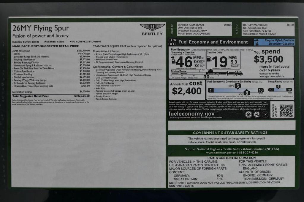 new 2026 Bentley Flying Spur car, priced at $304,308