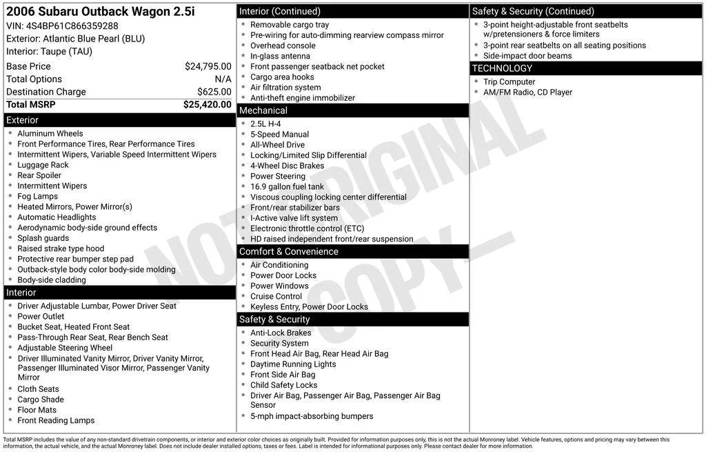 used 2006 Subaru Outback car, priced at $4,995