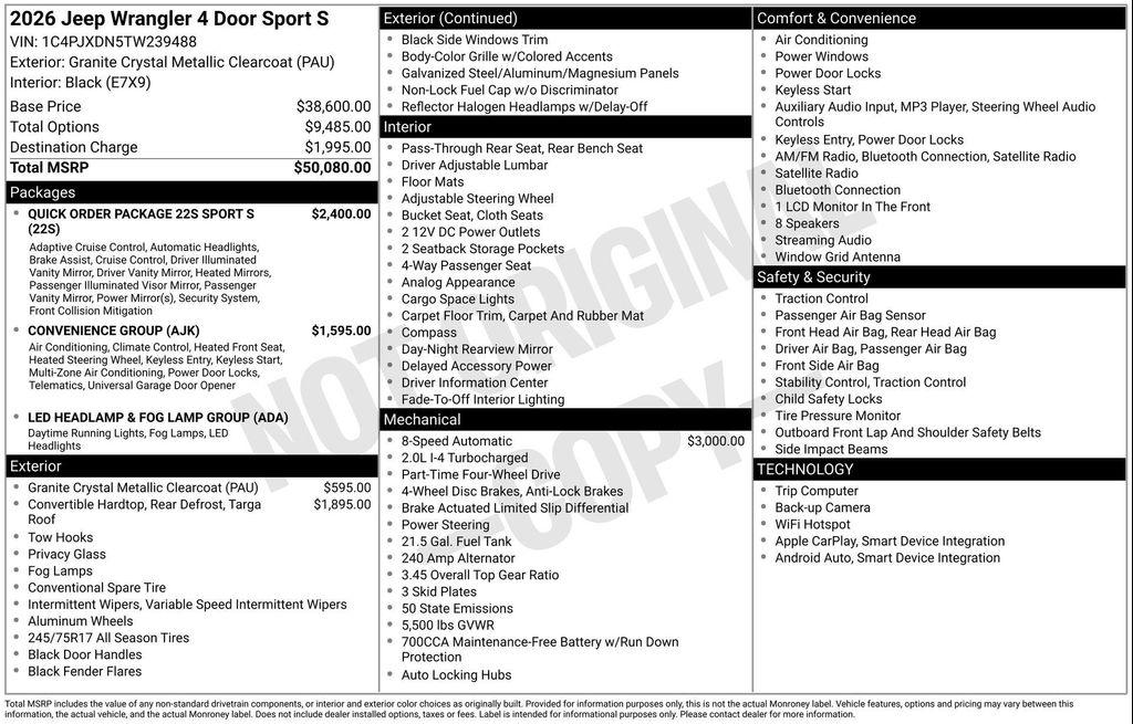 new 2026 Jeep Wrangler car, priced at $43,723
