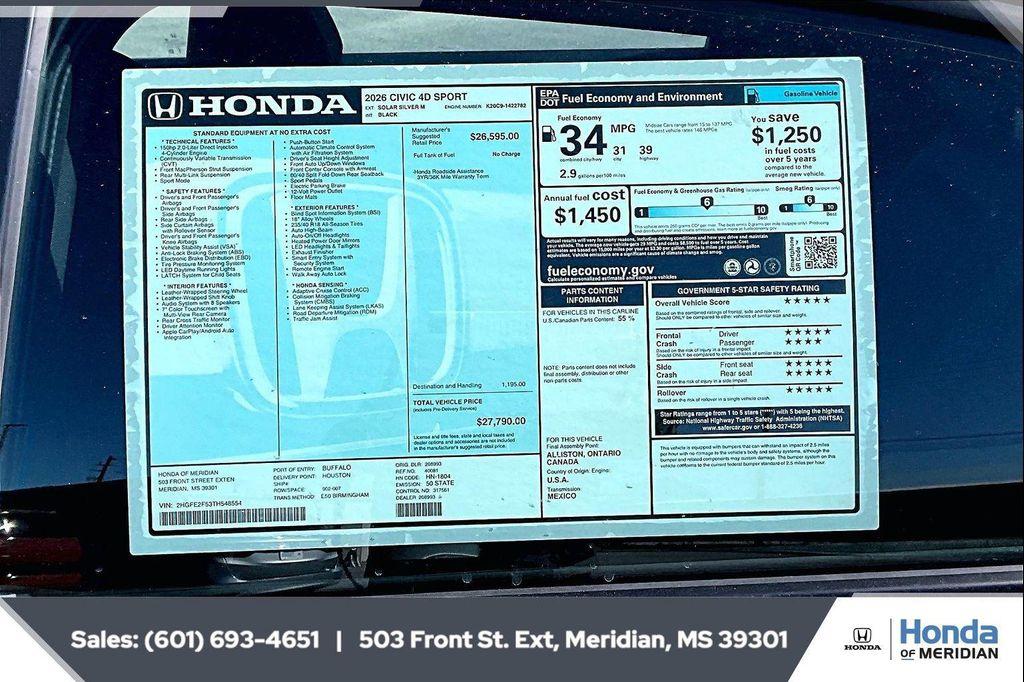 new 2026 Honda Civic car, priced at $26,541