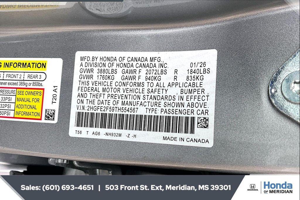 new 2026 Honda Civic car, priced at $27,890